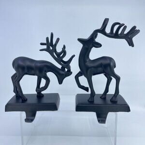 black metal reindeer stocking holders with antler holiday decor pair